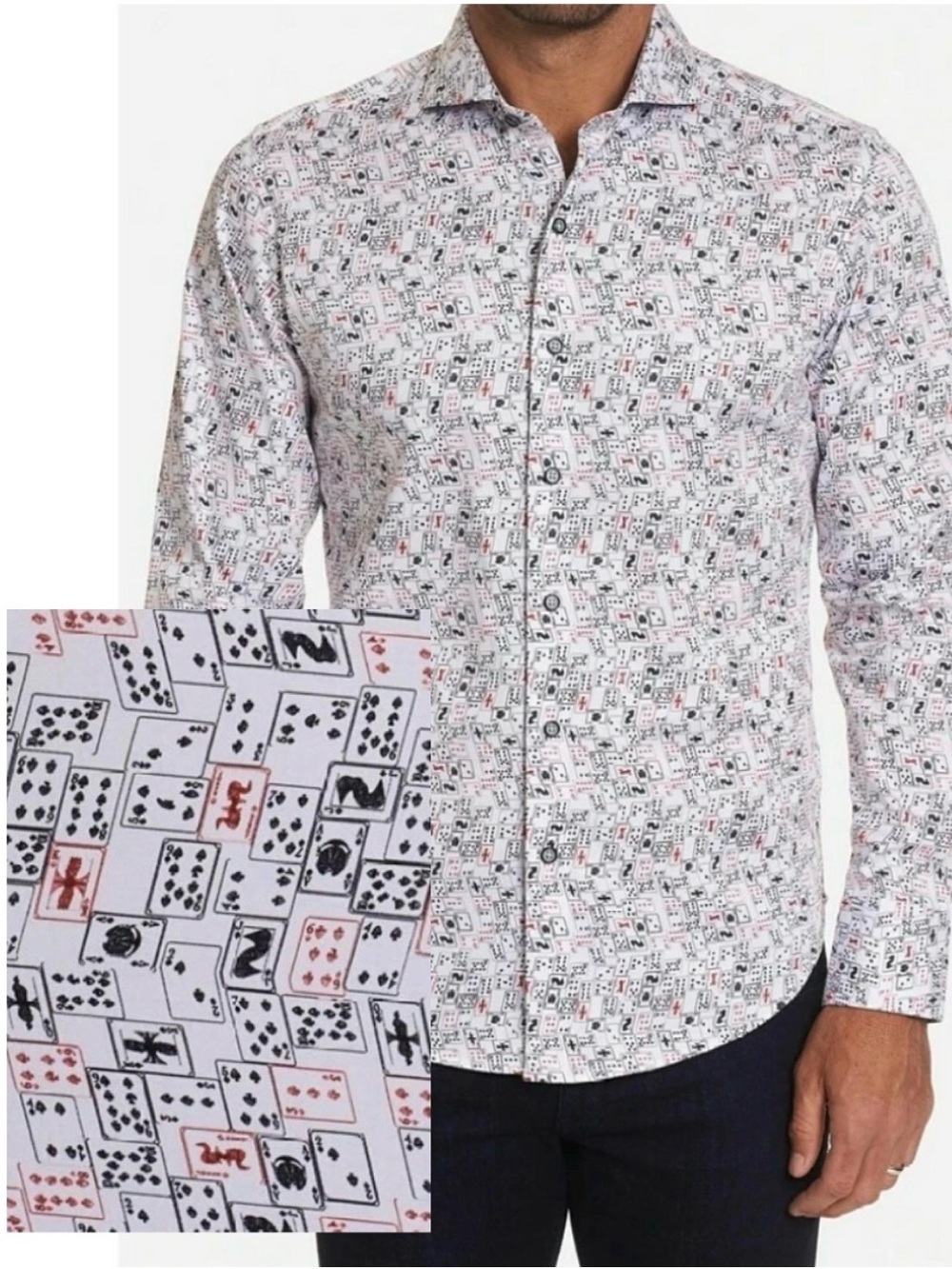 Robert Graham High Card Poker Button Down Shirt Size Large White Red Black